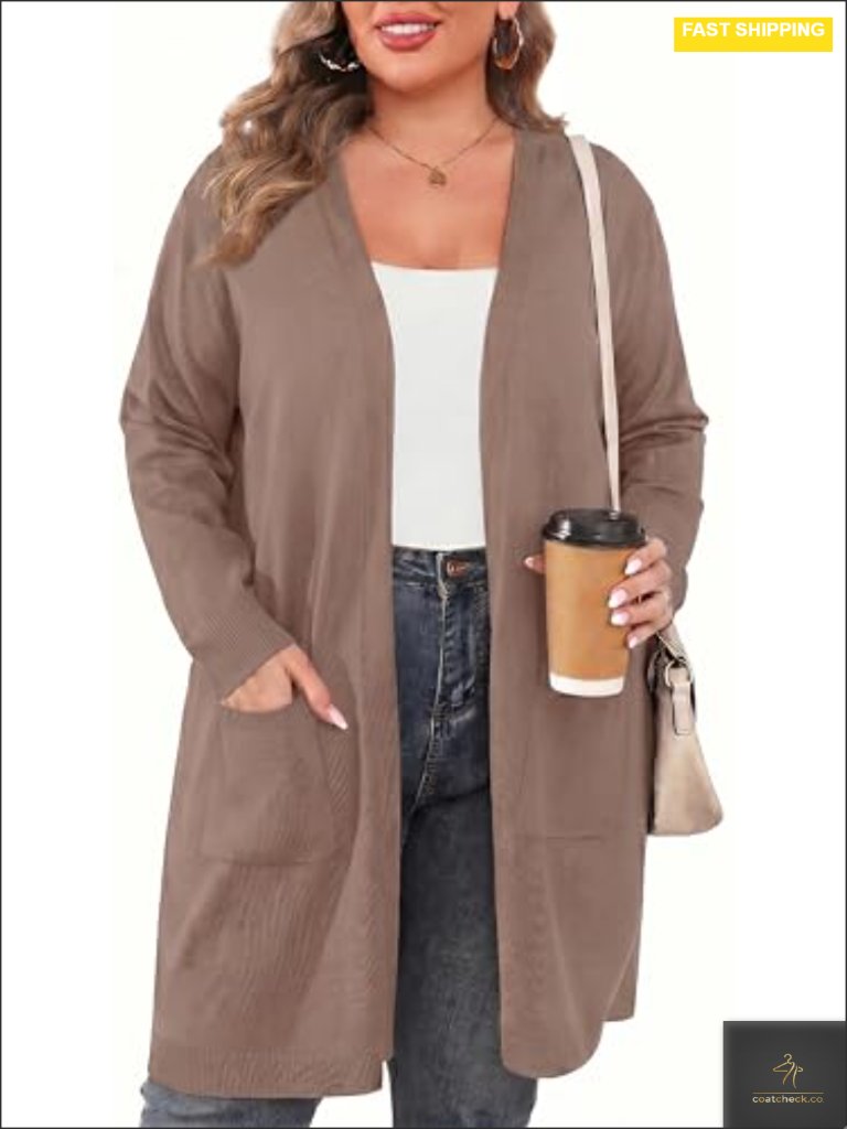 Plus Size Cardigan Long Sleeve Lightweight Soft Open Front Knit With Pockets